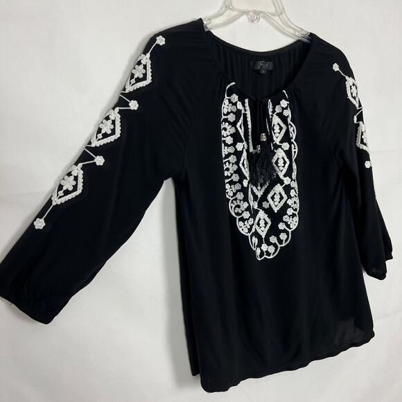 Earl Jeans Embroidered Sequin Top Womens Small Boho Peasant Fairygoth Flowy - Picture 6 of 12